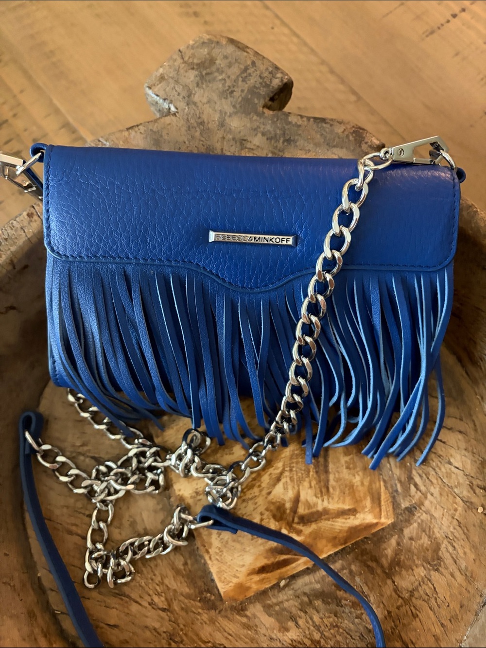 Rebecca  Minkoff Fringed Royal Blue Leather Crossbody Wallet